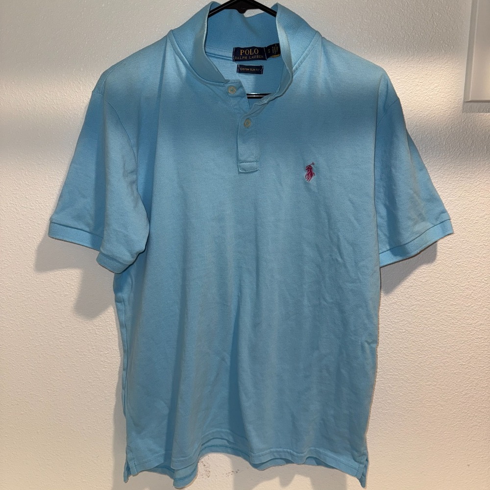 Polo Ralph Lauren Custom Slim Fit Polo Shirt Light Blue Men's Medium Purple Pony